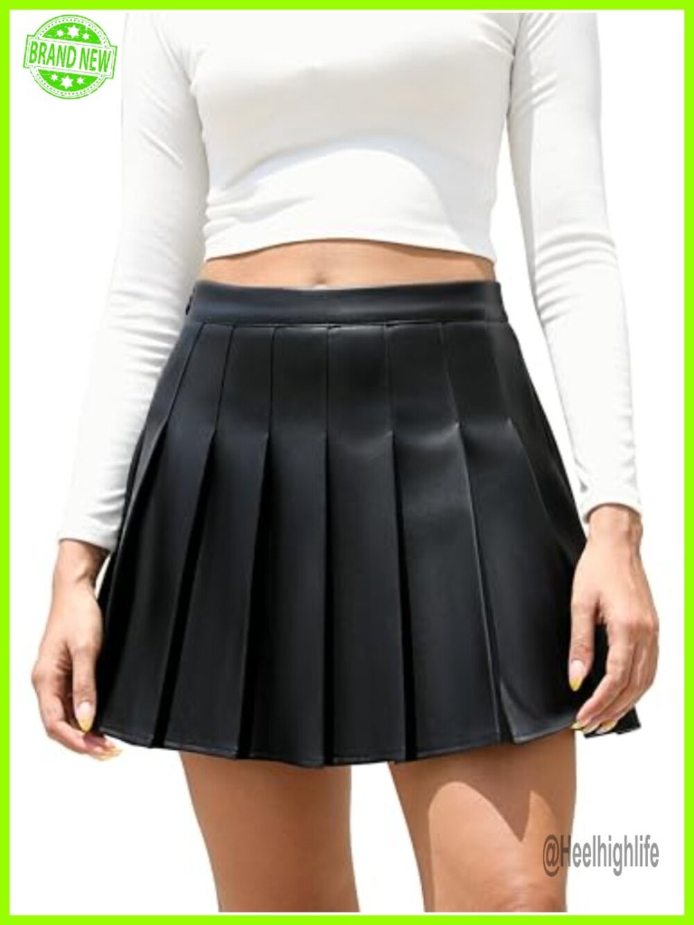 Faux Leather High Waist Pleated A-Line Skater Mini Skirt